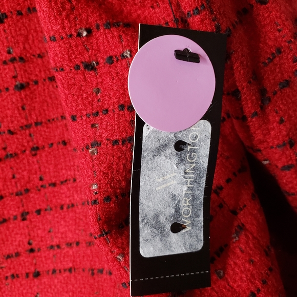 Worthington Womens Blazer Open Front Tweed Red & Black Plus Size XXL Jacket - Picture 14 of 16